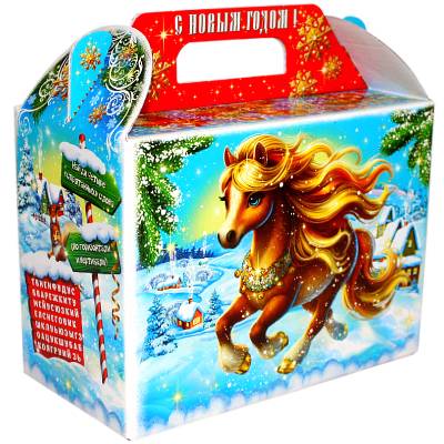 Детский новогодний подарок в картонной упаковке весом 1200 грамм 